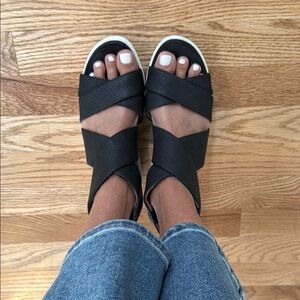 Dr. Scholl's Black Perforated Wedge Sandals